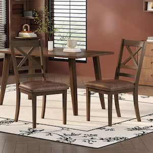 Indoor Brown PU Leather Upholstered and Rubberwood Dining Chairs, Set of 2