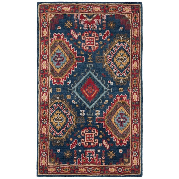 SAFAVIEH Heritage Navy/Red Doormat 3 ft. x 5 ft. Border Lodge Area Rug