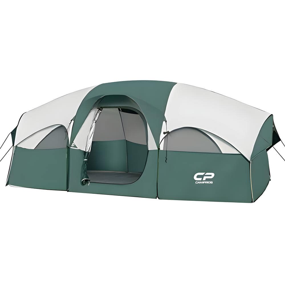 Dark Green 8-Person Camping Tents, Weather Resistant Family Tent, 5 Large M