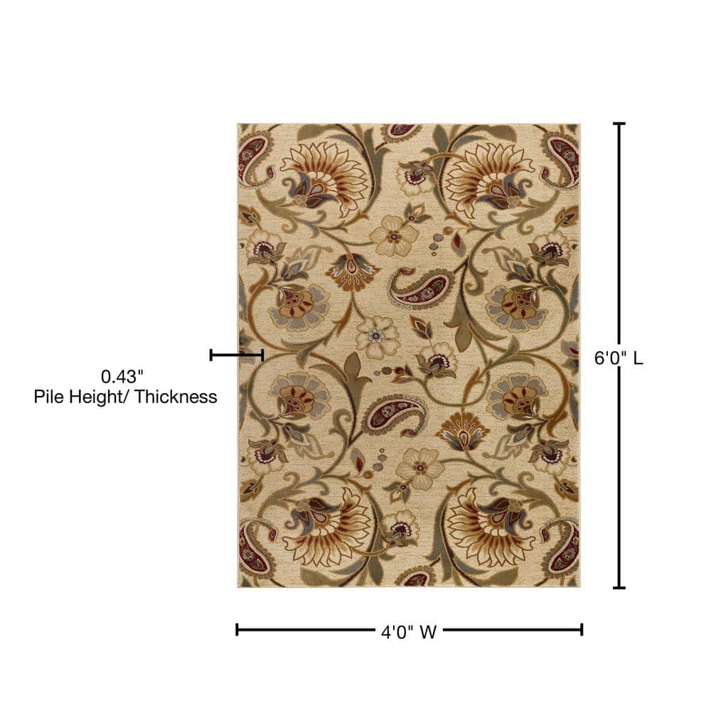Beige Floral Paisley Pattern 4x6 Synthetic Area Rug