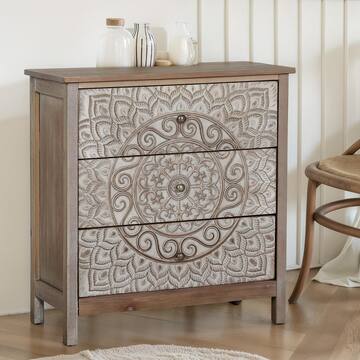 PHI VILLA Beige Accent Cabinet with 3-Drawer THD-IF-458
