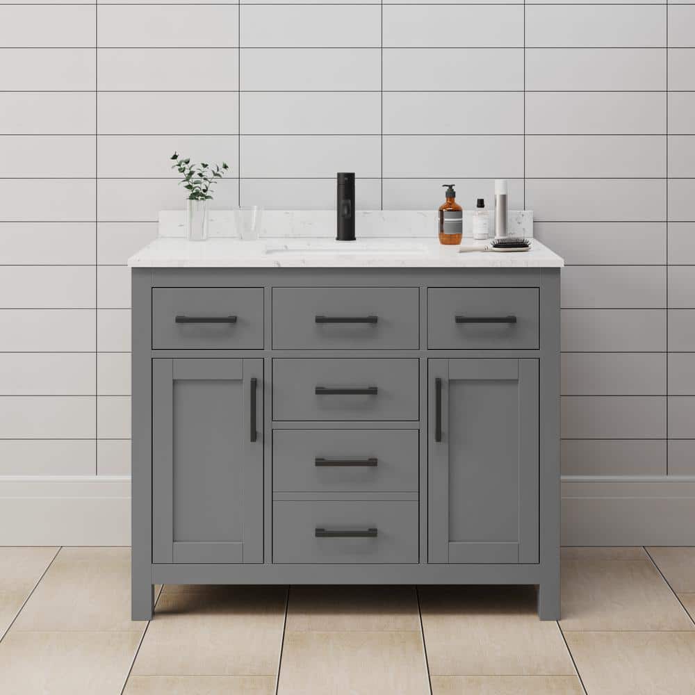 Beckett 42" Dark Gray Freestanding Vanity with Carrara Marble Top
