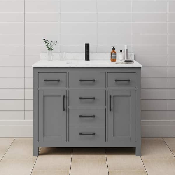 Beckett 42 in. W x 22 in. D x 35 in. H Single Sink Bathroom Vanity in Dark Gray with Carrara Cultured Marble Top