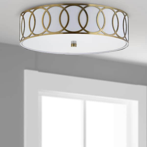 JONATHAN Y Aubrey 3-Light 15.5 in. Brass Gold Metal Flush Mount