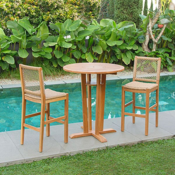 Cambridge Casual Charlotte 3-piece Teak Bar Height Outdoor Bistro Set
