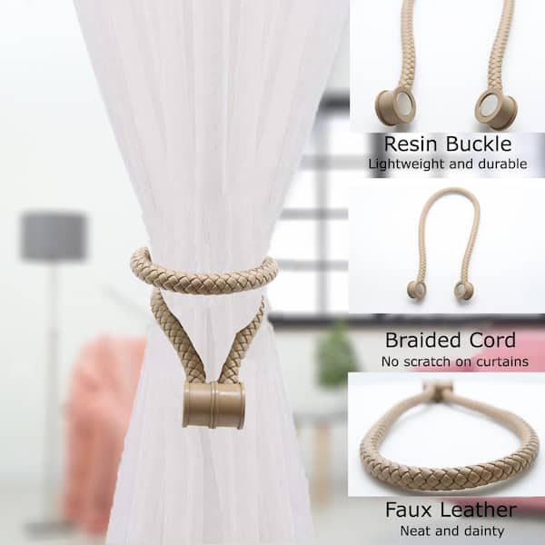 23 8 In Magnetic Braided Cord Curtain, White Faux Leather Curtains