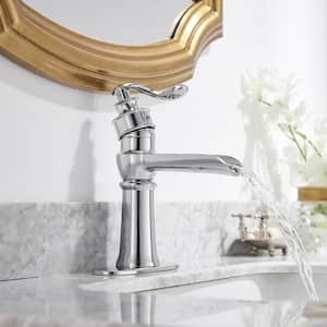 Waterfall Single Hole Single-Handle Low-Arc Bathroom Faucet With Supply Line in Polished Chrome