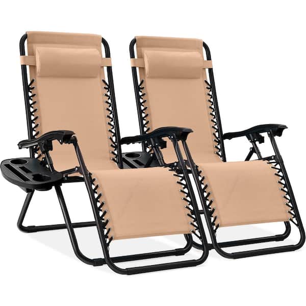Best Choice Products Beige Metal Zero Gravity Reclining Lawn Chair with Cup Holders (2-Pack)