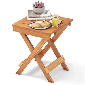 Natural Rectangle Wood 18 in Outdoor Side Table