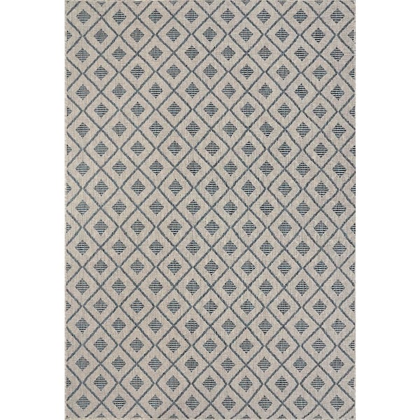 Dynamic Rugs Melissa 6 ft. 7 in. X 9 ft. 6 in. Grey/Blue Geometric Indoor/Outdoor Area Rug