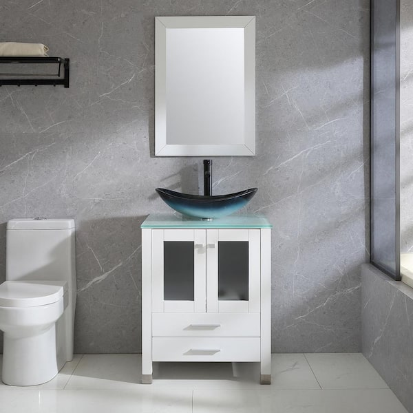 Wonline 24" Bathroom Vanity with Sink Large Capacity Lockers Bathroom Vanity Combo with Green Vanity Top and Mirror