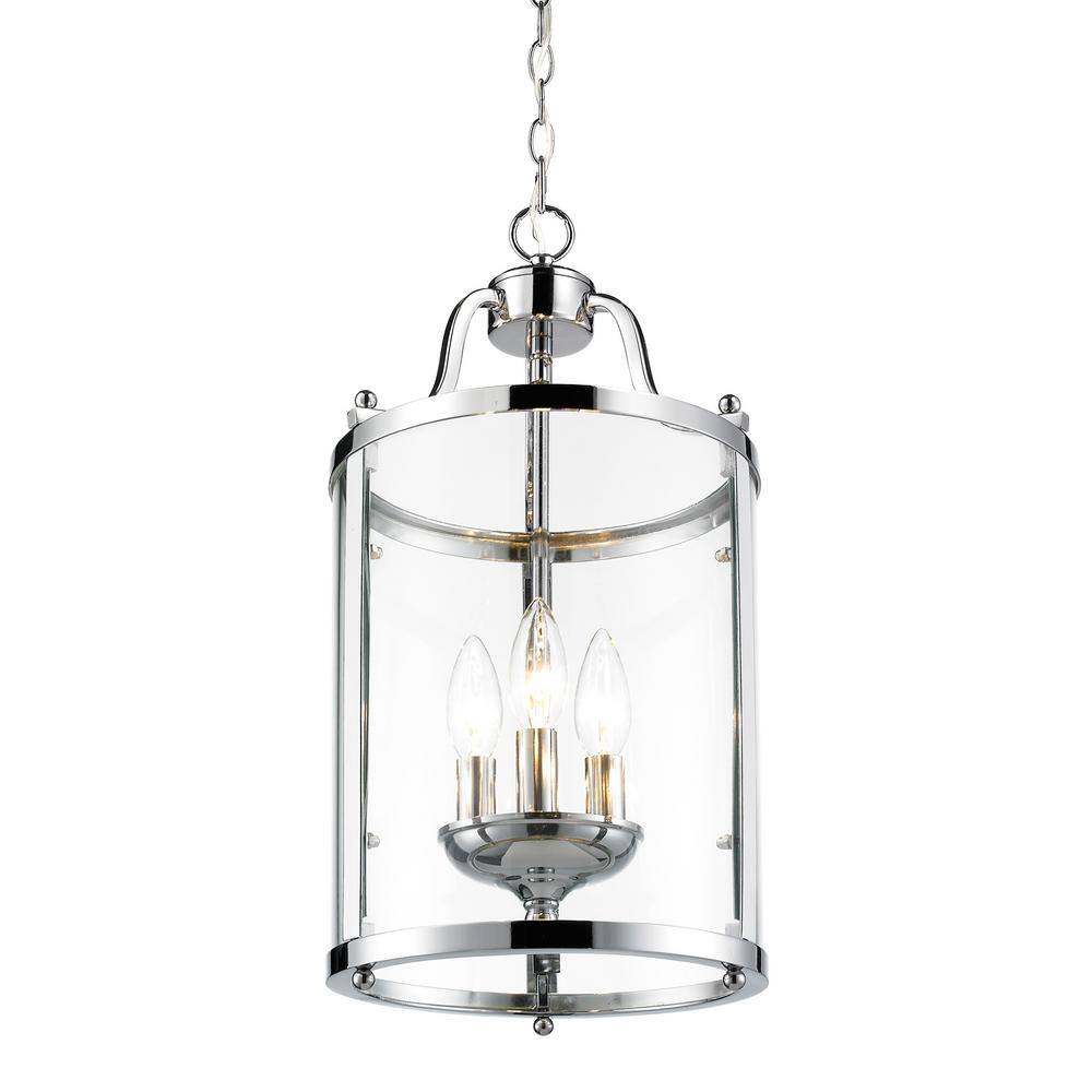 Chrome Finish 3-Light Glass Pendant Light