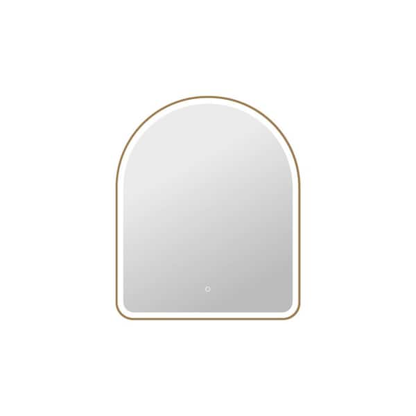33 in. W x 42 in. H Arch Framed LED Wall Mirror in Satin Gold