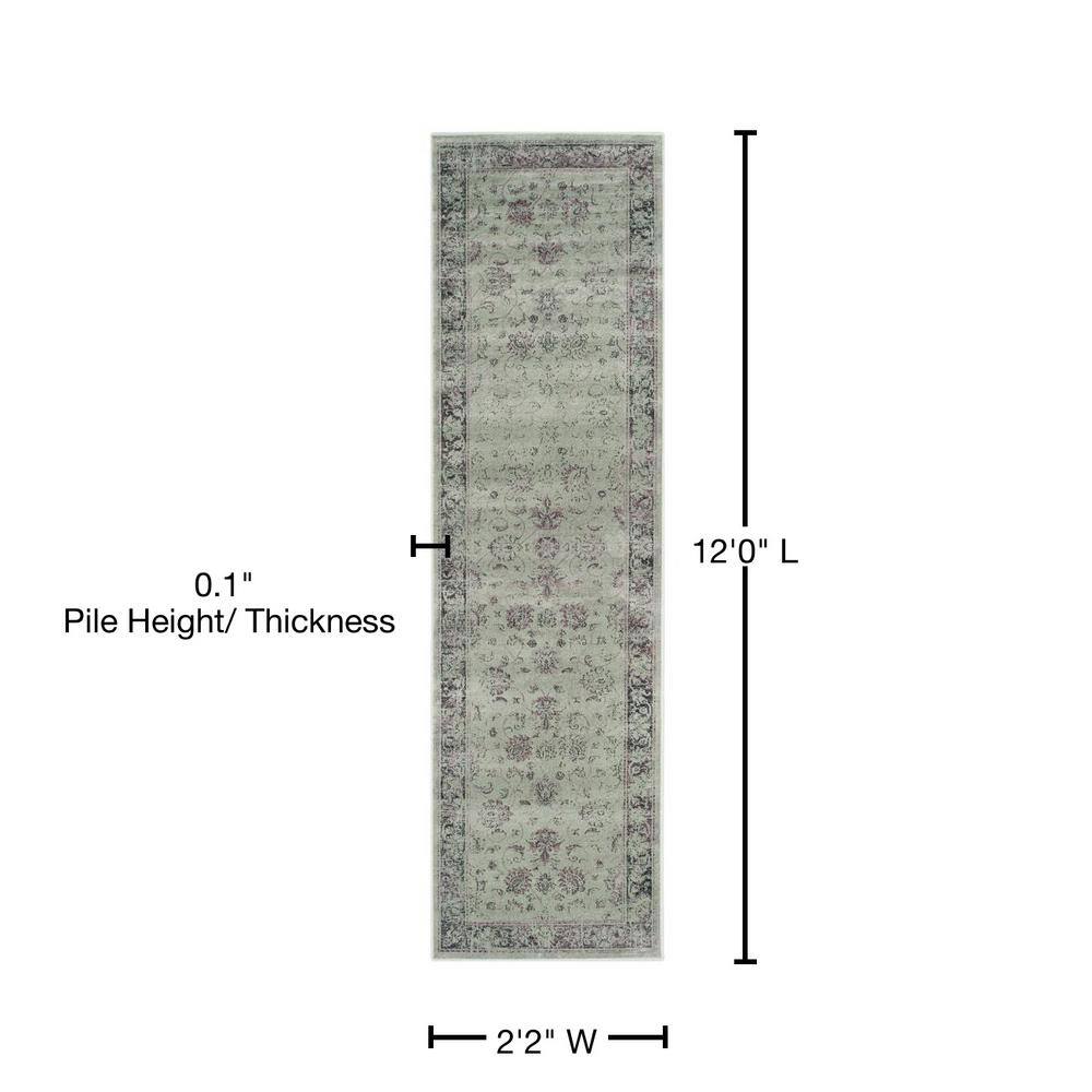 Spruce and Ivory Floral Viscose Runner Rug, 2'2" x 12'