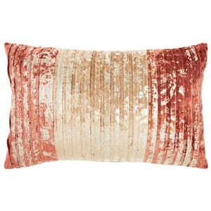 Sofia Rose Gold Pleated Velvet 20 in. x 12 in. Rectangle Throw Pillow