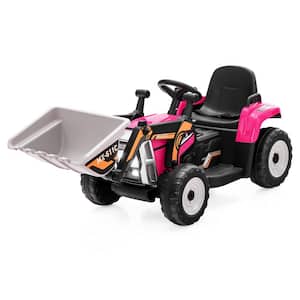Kids Ride On Excavator Digger 12-Volt Electric Tractor RC with Digging Bucket Pink
