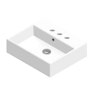 Quattro 50 Wall Mount/Vessel Bathroom Sink in Matte White with 3 Faucet Holes