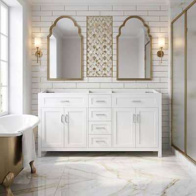 58.66 in. Modern Bath Vanity Cabinet without Top in White with Soft‑Close Doors and 4 Drawers Unassembled