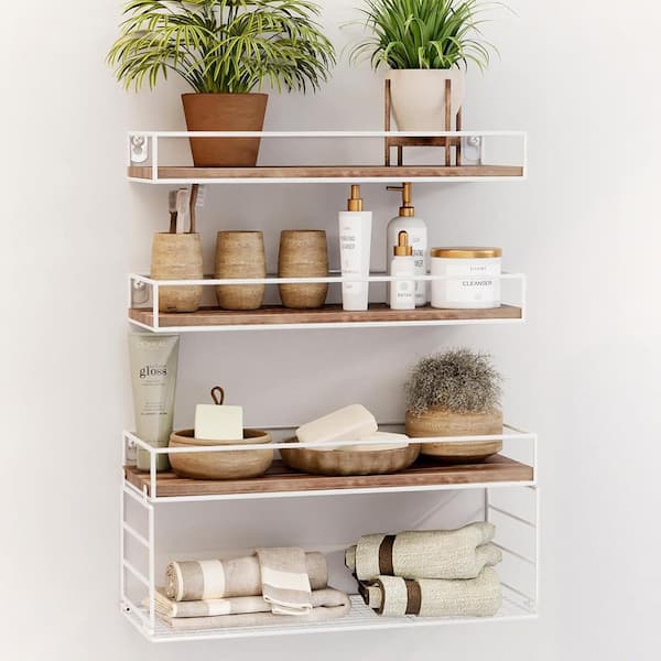 Cubilan 16.2 in. W x 5.9 in. D White Decorative Wall Shelf, Floating Bathroom Shelves with Paper Basket