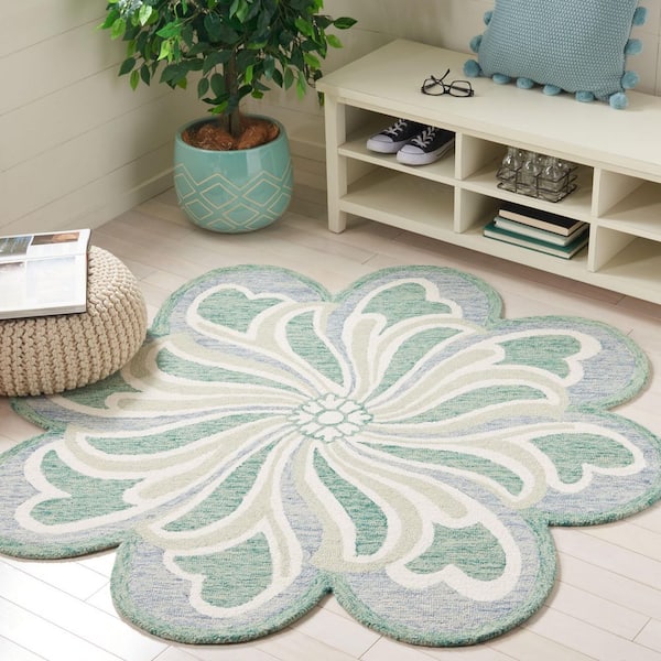 Novelty 5 ft. x 5 ft. Gray/Green Floral Specialty Area Rug