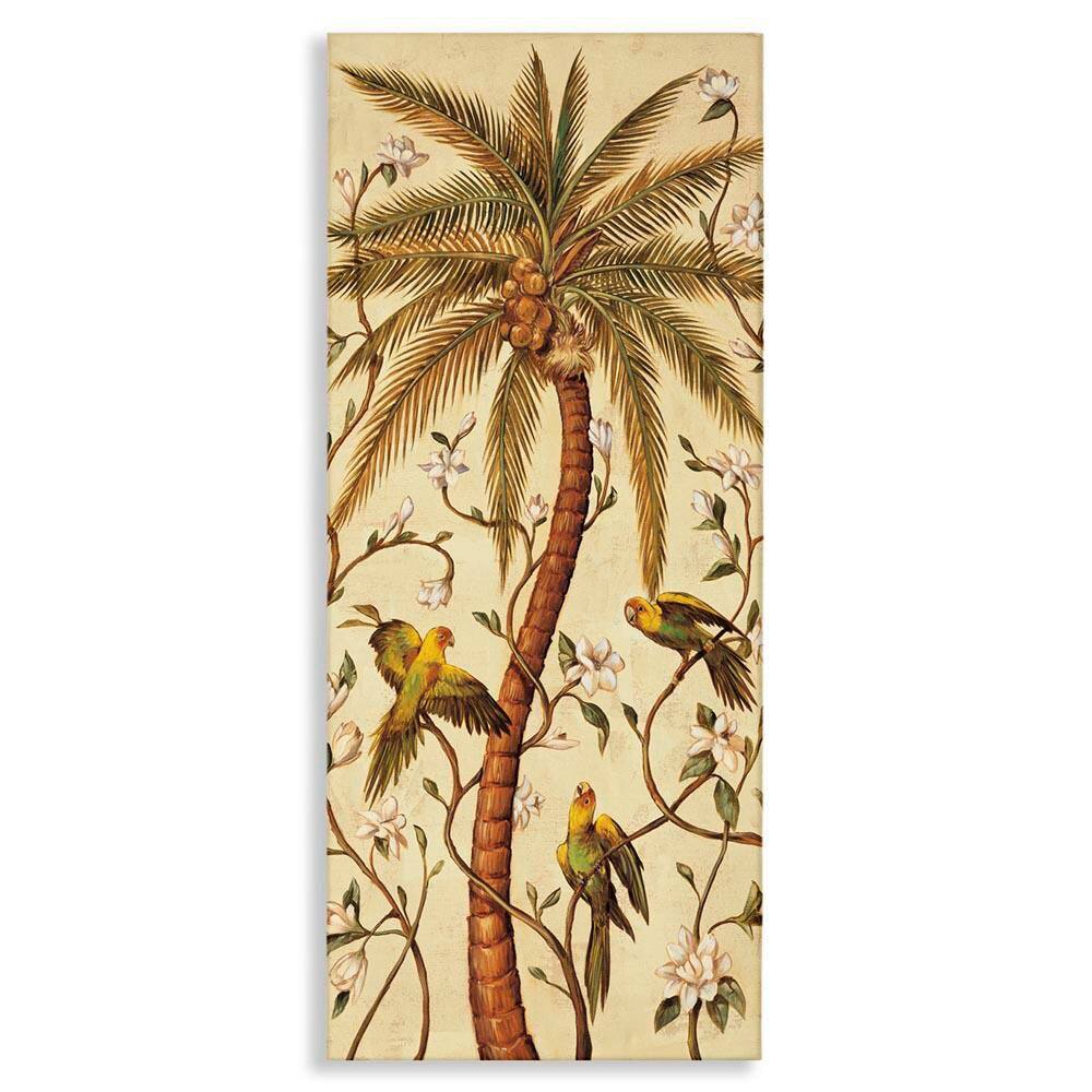 Parrots and Curvy Palm Tree by Rodolfo Jimenez Unframed Nature Graphic Art Print 24 in. x 10 in. price history on PriceWatchPro