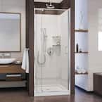 Flex 32 in. x 32 in. x 76.75 in. Pivot Shower Kit Door in Chrome with Center Drain White Acrylic Base and Back Walls Kit