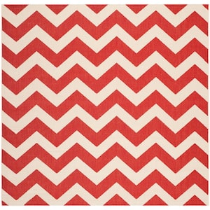 Courtyard Red 7 ft. x 7 ft. Square Geometric Indoor/Outdoor Patio  Area Rug