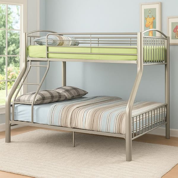 Benjara Metallic Gold Full Adjustable Bunk Bed with Metal Frame