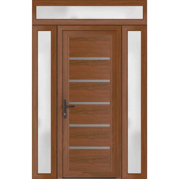 VDOMDOORS 54 in. x 80 in. Right-Hand/Inswing Frosted Glass Walnut Steel Prehung Front Door with Hardware