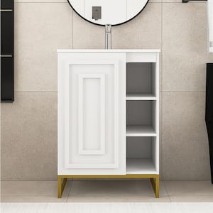 24 in. W x 18 in. D x 34 in. H Freestanding Bath Vanity in White with White Ceramics Top