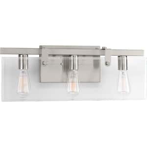 Glayse Collection 3-Light Brushed Nickel Clear Glass Luxe Bath Vanity Light