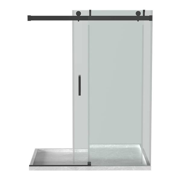 EPOWP 60 in. W x 76 in. H Single Sliding Frameless Shower Door in Matte Black Finish with Clear Glass