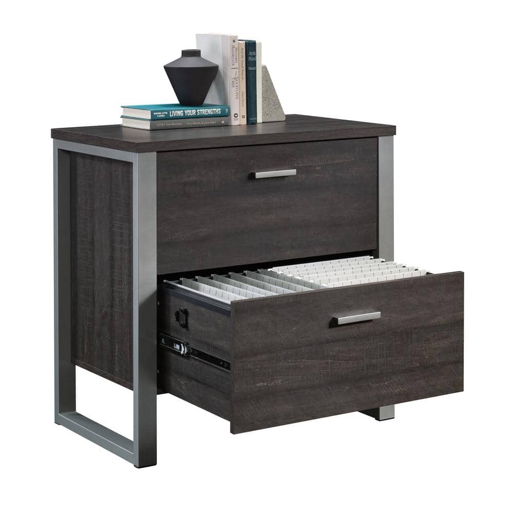 Blade Walnut 2-Drawer Lateral File Cabinet with Silver Frame