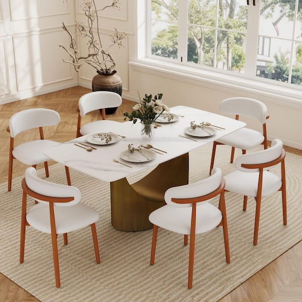 Set of 6, Upholstered Faux Leather Dining Chair with Wood Legs in Walnut