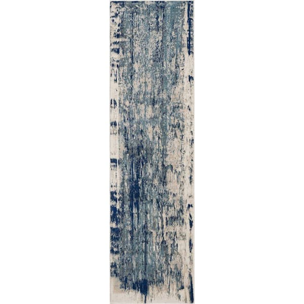 2 ft. x 8 ft. White Abstract Washable Area Rug