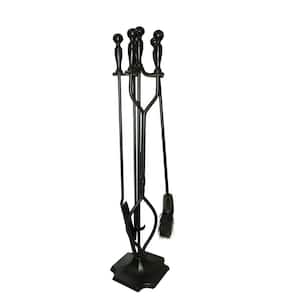 5-Piece Heavy-Duty Cast Iron Fireplace Tool Set in Black with Ergonomically Designed Handles