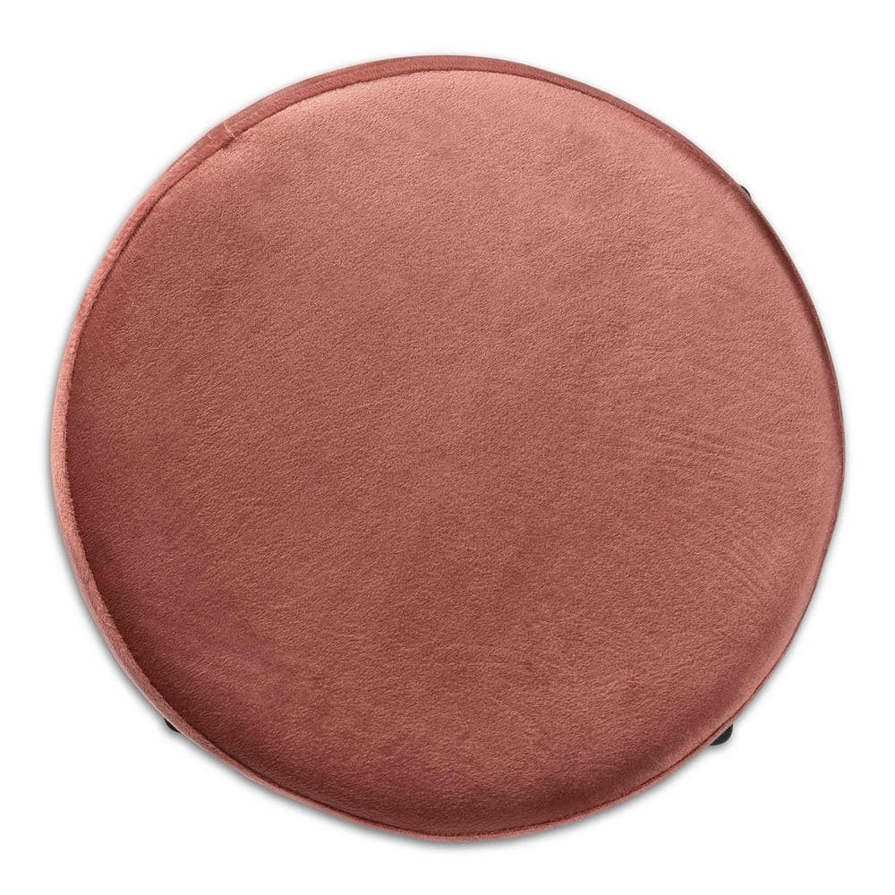 Thurman 11'' Pink Velvet and Gold Metal Round Ottoman