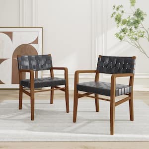 Prosen PU Leather and Rubberwood Dining Chair, Black, (Set of 2)