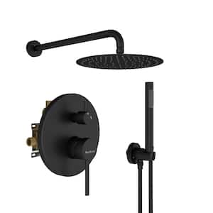 1-Spray Patterns with 2.5 GPM 10 in. Round Wall Mount Dual Shower Heads with Pressure Balance Valve in Matte Black