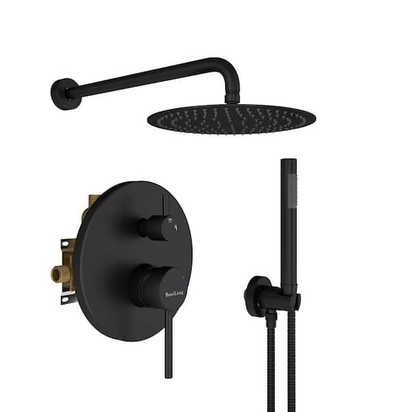Boyel Living 1-Spray Patterns with 2.5 GPM 10 in. Round Wall Mount Dual Shower Heads with Pressure Balance Valve in Matte Black