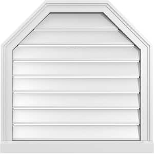 26 in. x 26 in. Octagonal Top Surface Mount PVC Gable Vent: Functional with Brickmould Sill Frame