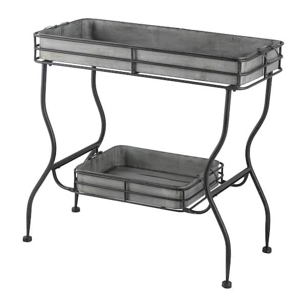 BOPOREA MEGO LLC Rustic 2-Tier Metal Tray Side Table with Handles-32 in. x 15 in. x 31 in. Farmhouse Utility Accent Table