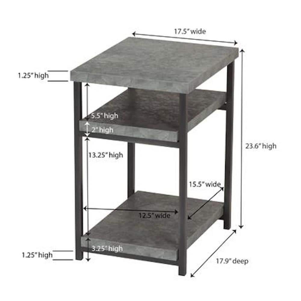 Gray Faux Concrete Slate Industrial Side Table