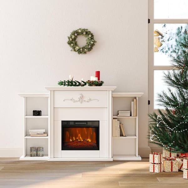 ARK DESIGN 72.5 in. W Freestanding Solid Core MDF Remoted Including Electric Fireplace TV Stand in White