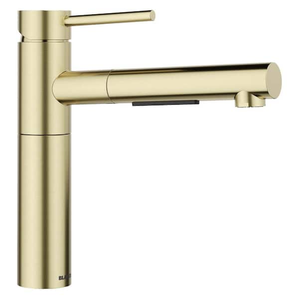 Alta II 8.9 in. H Pull Out Sprayer Kitchen Faucet in Satin Gold with 140° Spout Swivel