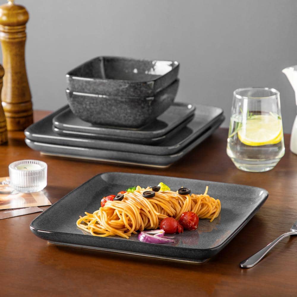 12-Piece Gray Stoneware Dinnerware Set - Thumbnail 2