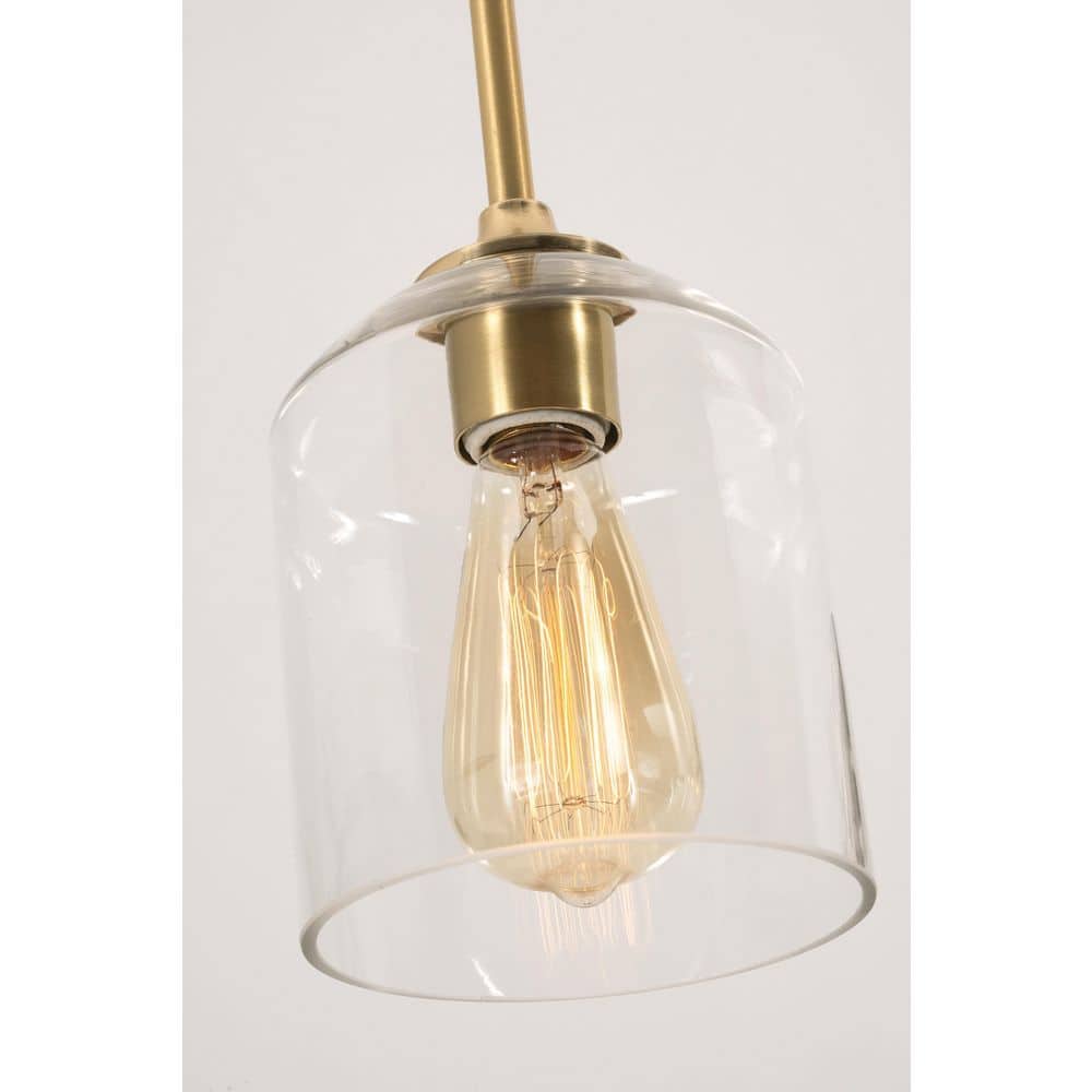 William Mini Bell-Shaped Clear Glass Pendant Light in Satin Brass
