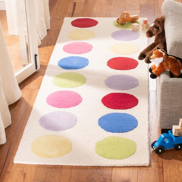 Kids 2 ft. x 7 ft. Ivory/Multi Geometric Runner Rug