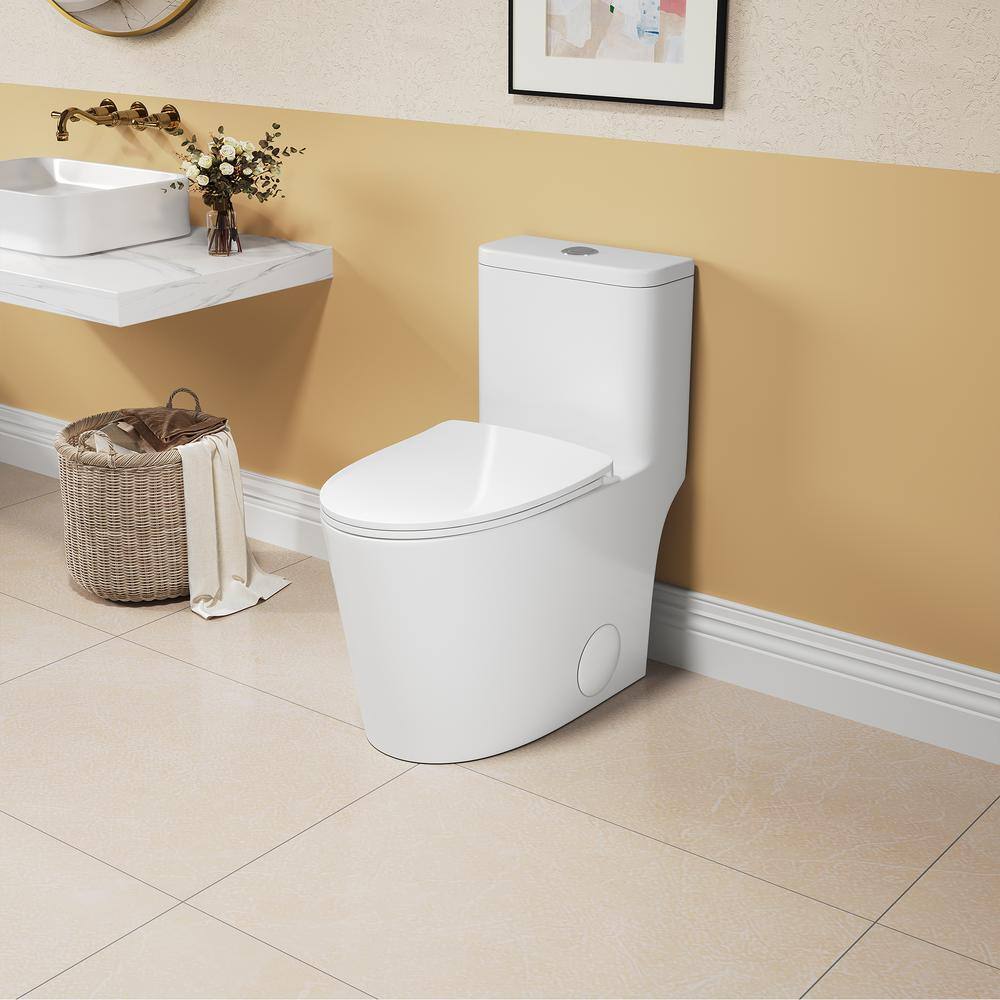 White Ceramic Dual-Flush Elongated One-Piece Toilet