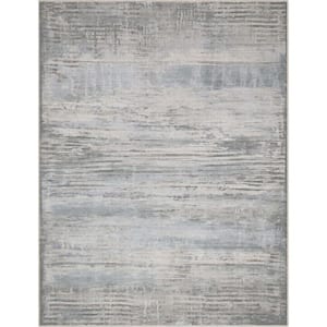 Beige Blue 5 ft. 3 in. x 7 ft. 3 in. Flat-Weave Abstract Bauhaus Modern Geometric Lines Area Rug